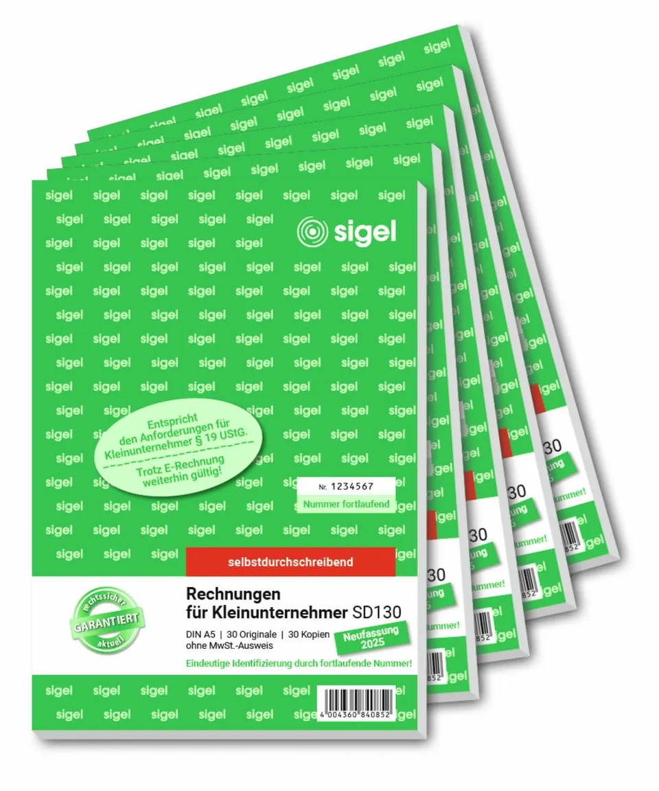 sigel-rechnungsblock-kleinunternehmer-a5-5-st-ck-2x30-blatt-selbstdurchschreiben image 1