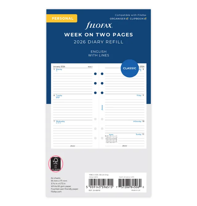 filofax-kalendereinlage-personal-2026-englisch-1-woche-2-seiten image 1