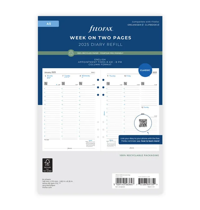 filofax-kalendereinlage-1-woche-2-seiten-a5-2026-recyclingpapier-englisch image 1