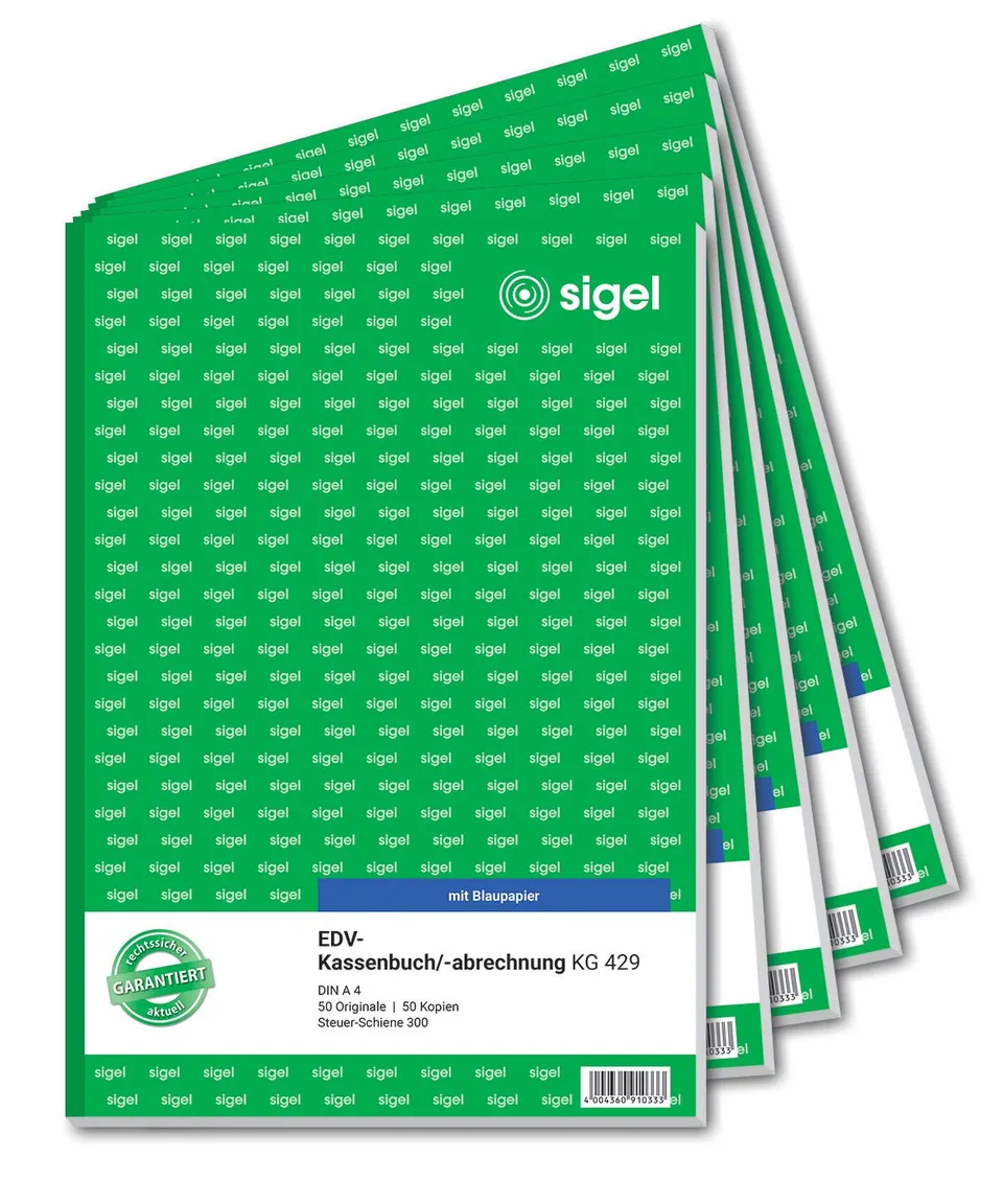 sigel-kg429-5-kassenbuch-edv-datev-steuerschiene-300-a4-2x50-blatt-5er-pack image 1