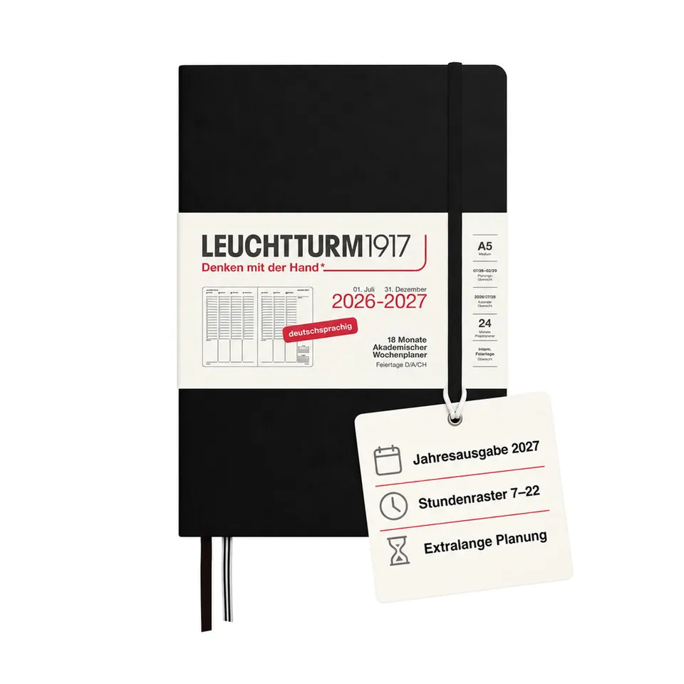 leuchtturm1917-wochenplaner-2027-medium-a5-schwarz-deutsch-18-monate-stundenrast image 1