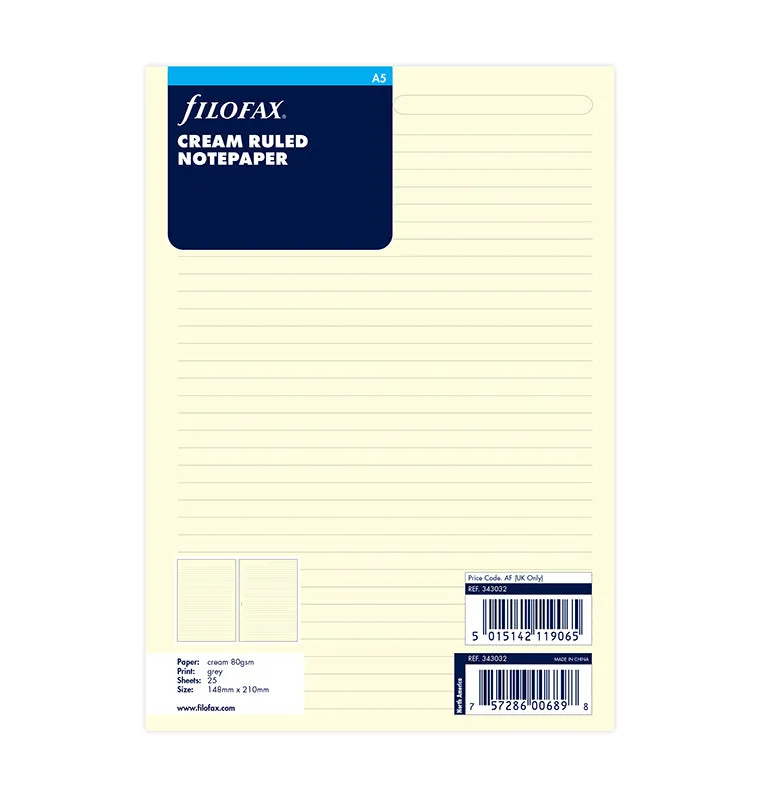 filofax-notizpapier-cream-liniert-a5-20-blatt image 1