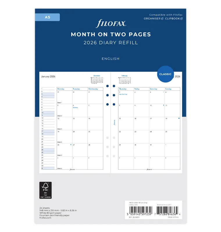 filofax-kalendereinlage-a5-2026-englisch-1-monat-auf-2-seiten image 1