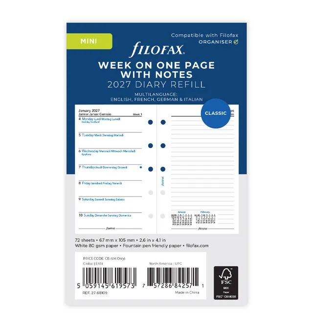 filofax-kalendereinlage-1-woche-1-seite-notizen-mini-2027-multilingual image 1