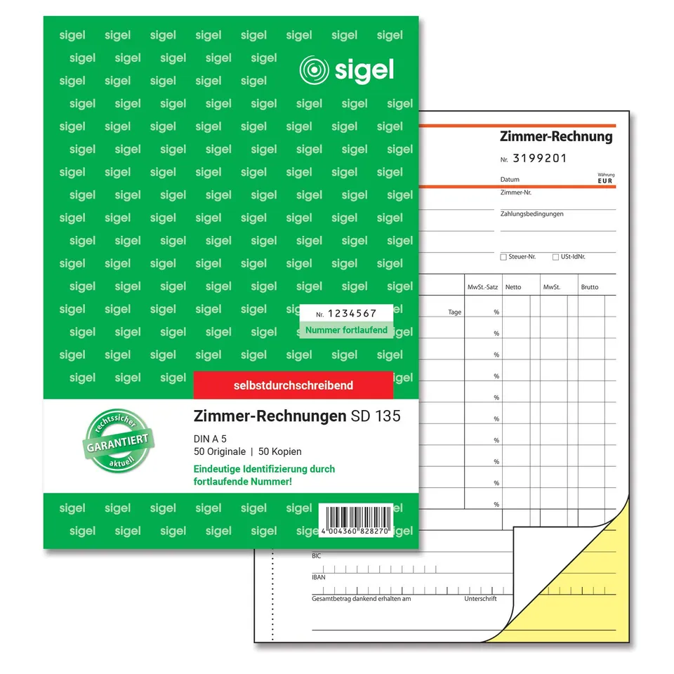 sigel-sd135-zimmerrechnung-a5-nummeriert-selbstdurchschreibend-2x50 image 1