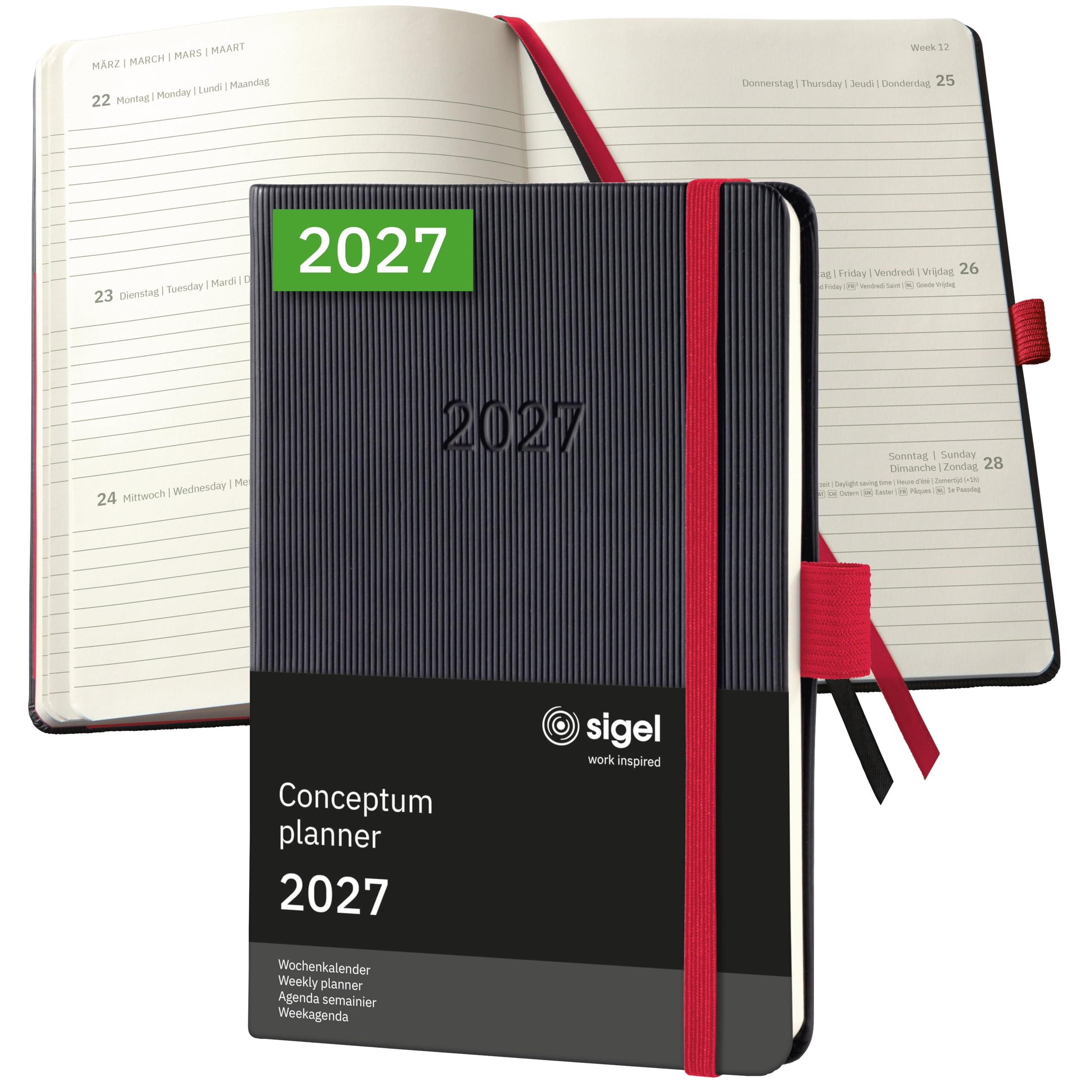 sigel-conceptum-wochenplaner-2027-a6-hardcover-schwarz-rot image 1