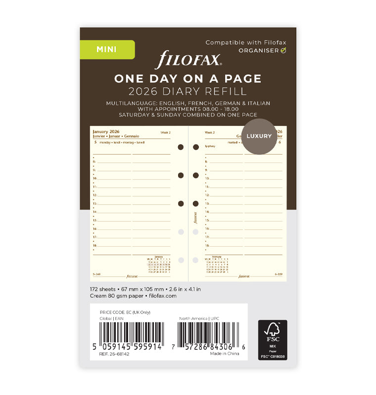 filofax-kalendereinlage-1-tag-1-seite-multilingual-mini-2026-cotton-cream image 1