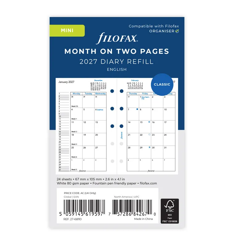 filofax-mini-kalendereinlage-2027-1-monat-2-seiten-englisch image 1