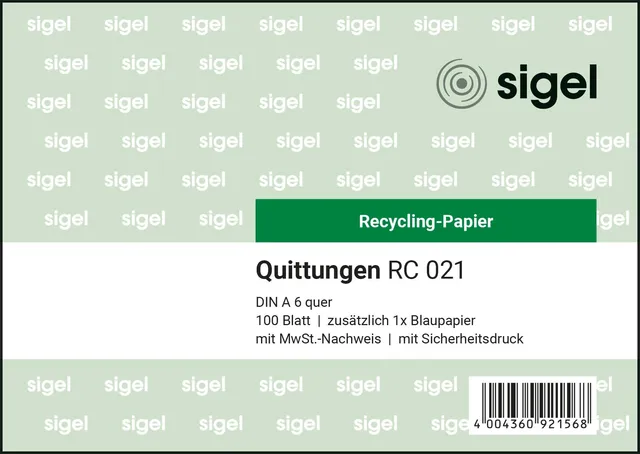 sigel-rc021-quittungsblock-a6-quer-recyclingpapier-100-blatt image 1