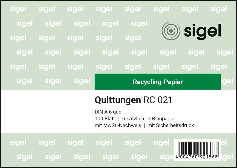 sigel-rc021-quittungsblock-a6-quer-recyclingpapier-100-blatt image 1