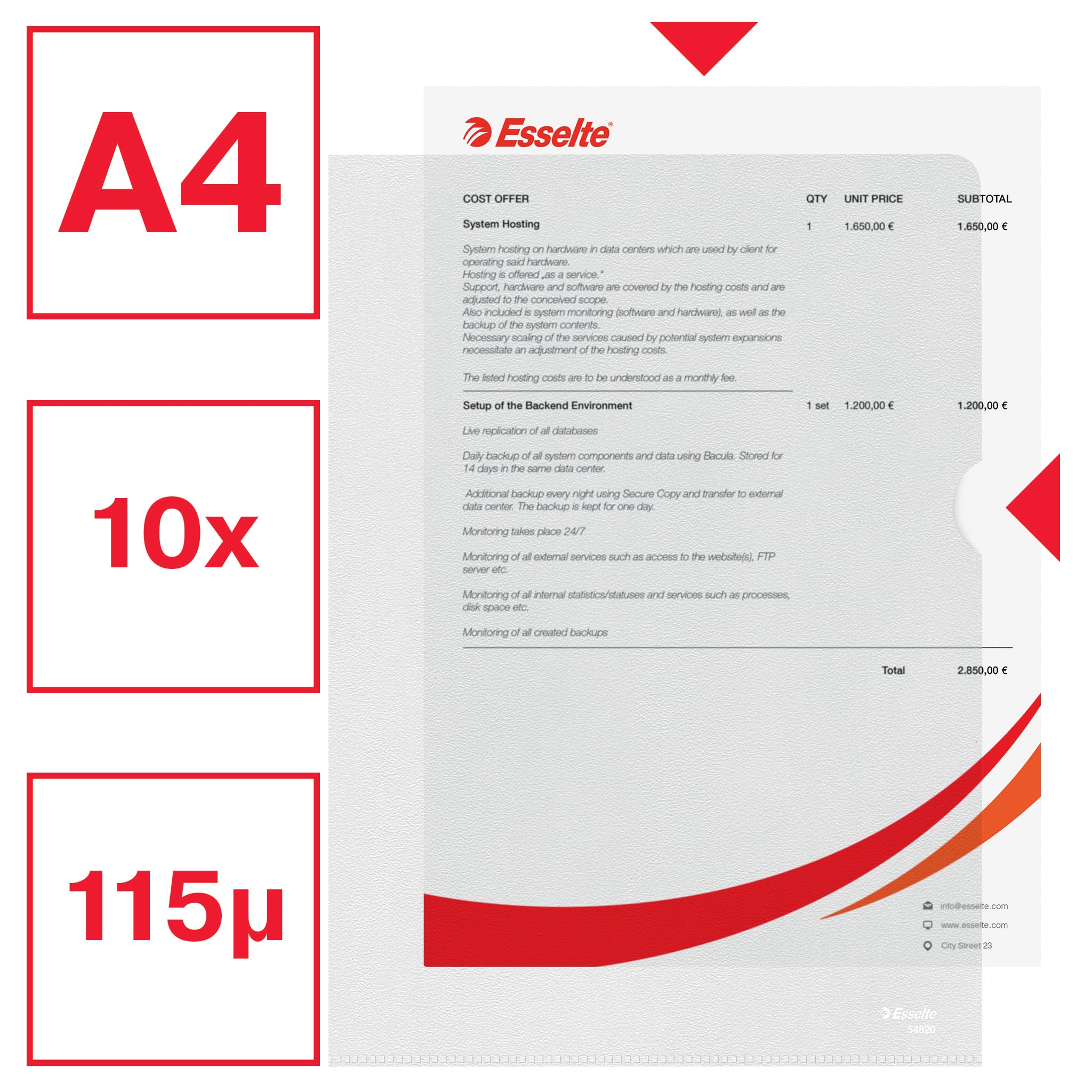 esselte-sichth-llen-set-standard-plus-a4-10-st-ck-farblos-matt-0-115-mm-pp image 2