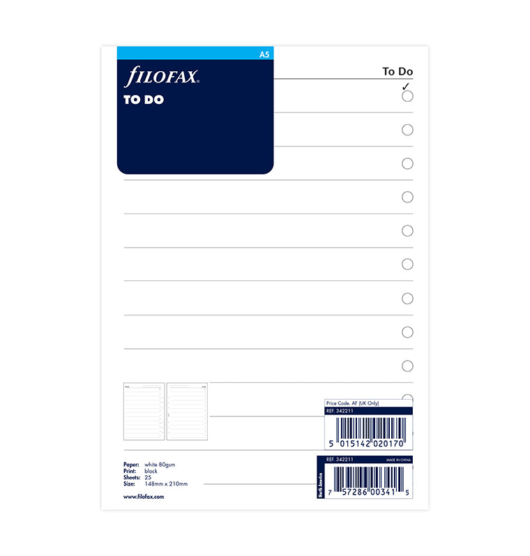 filofax-to-do-einlage-a5-notizpapier-25-blatt-wei-englisch image 1