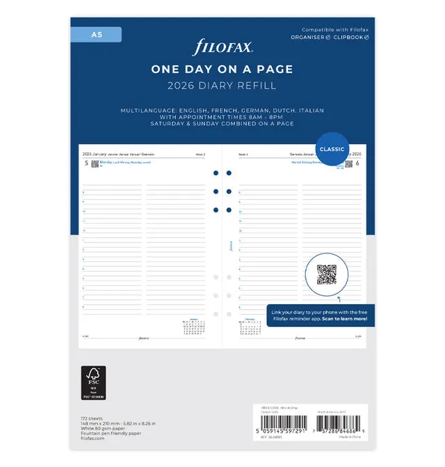 filofax-kalendereinlage-2026-a5-1-tag-1-seite-multilingual image 1