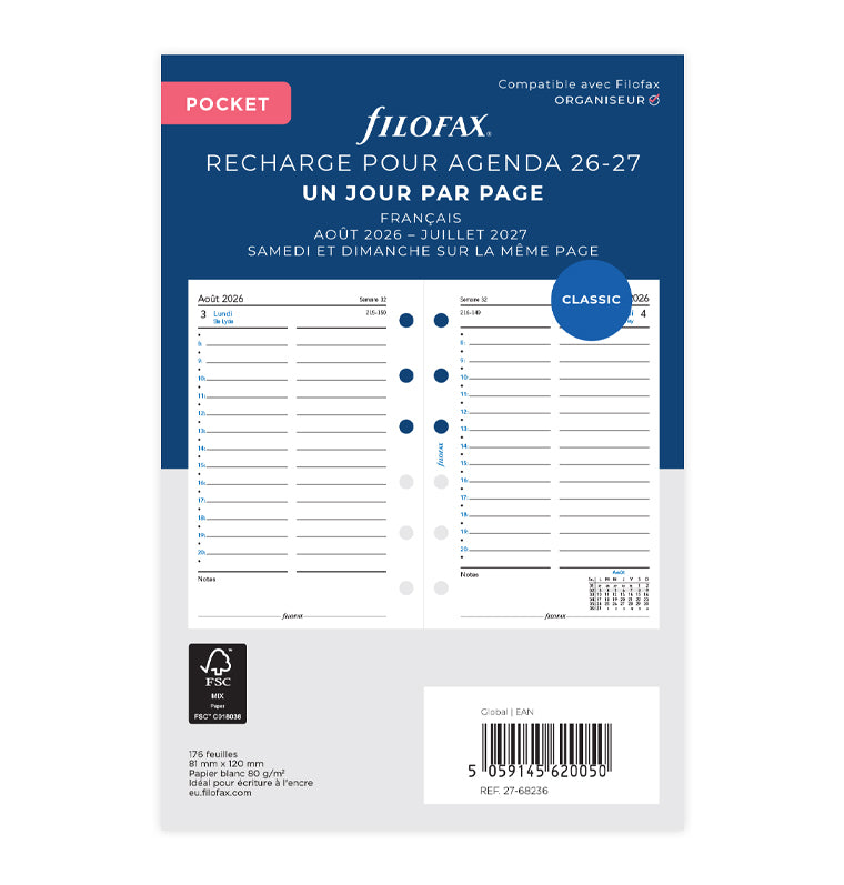 filofax-kalendereinlage-1-tag-1-seite-franz-sisch-akademisch-pocket-2026-2027 image 1