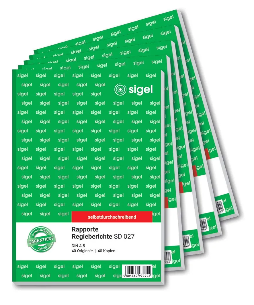 sigel-sd027-5-rapport-regiebericht-a5-selbstdurchschreibend-2x40-blatt-5er-pack image 1