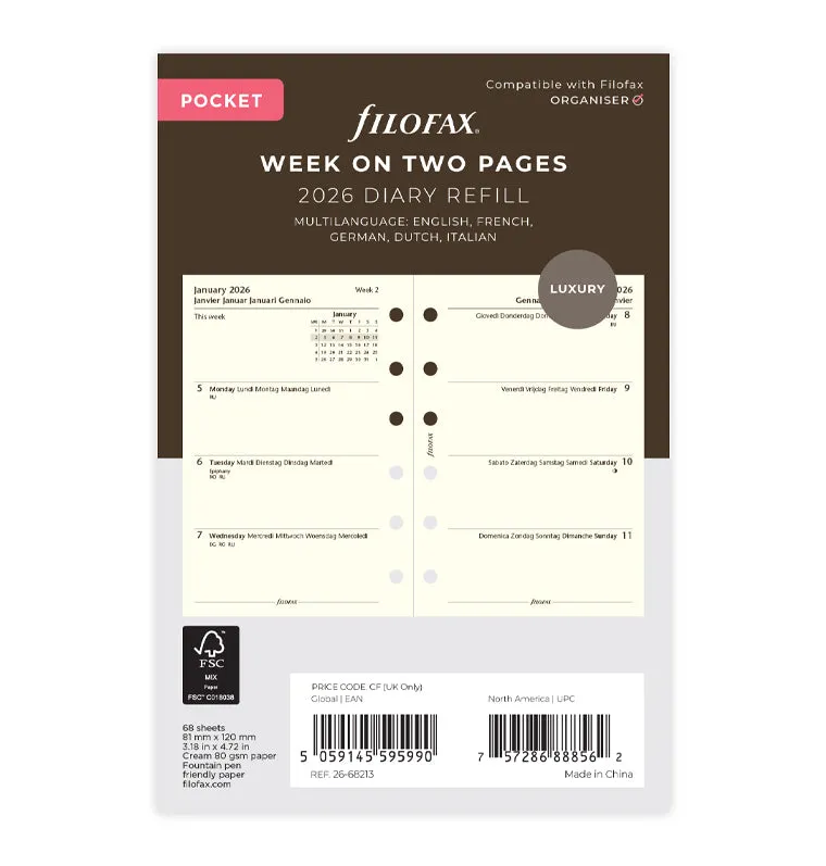 filofax-kalendereinlage-pocket-2026-1-woche-2-seiten-multilingual-cotton-cream image 1
