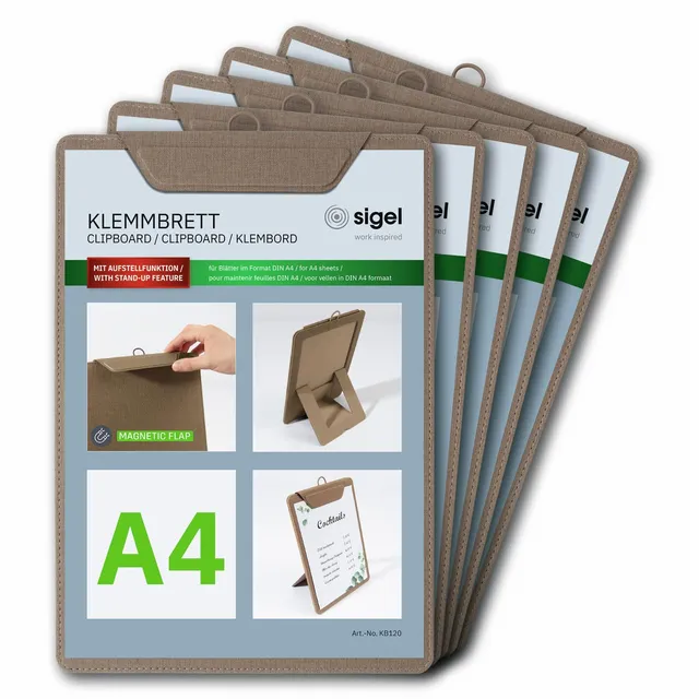 sigel-klemmbrett-a4-beige-mit-aufstellfunktion-5er-pack image 1