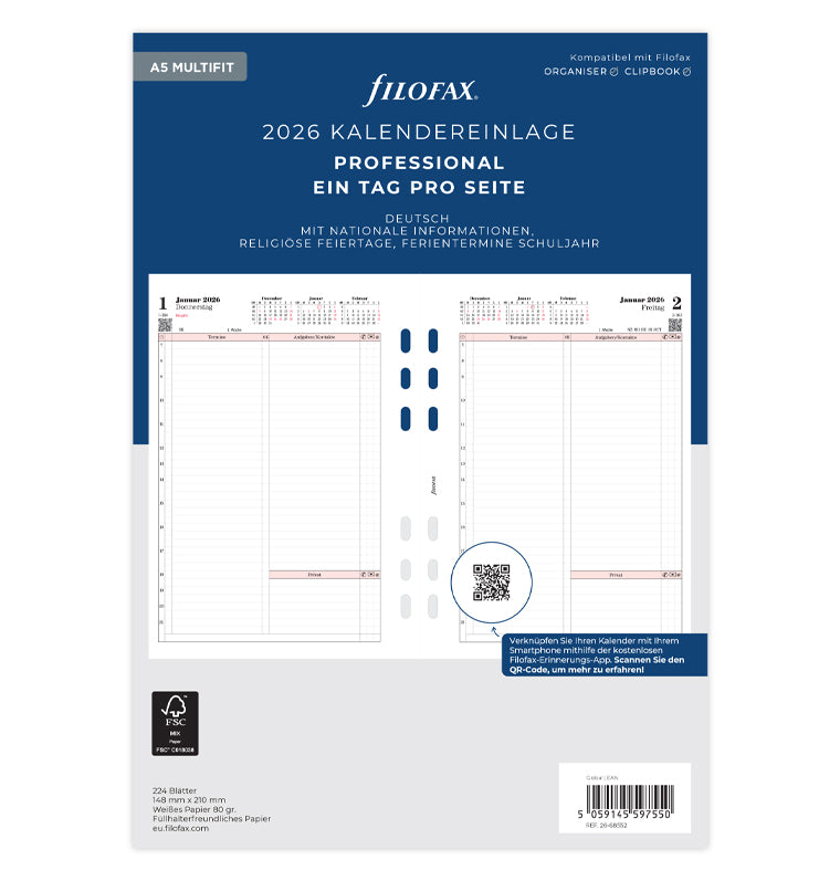 filofax-kalendereinlage-2026-professional-a5-1-tag-1-seite-deutsch image 1