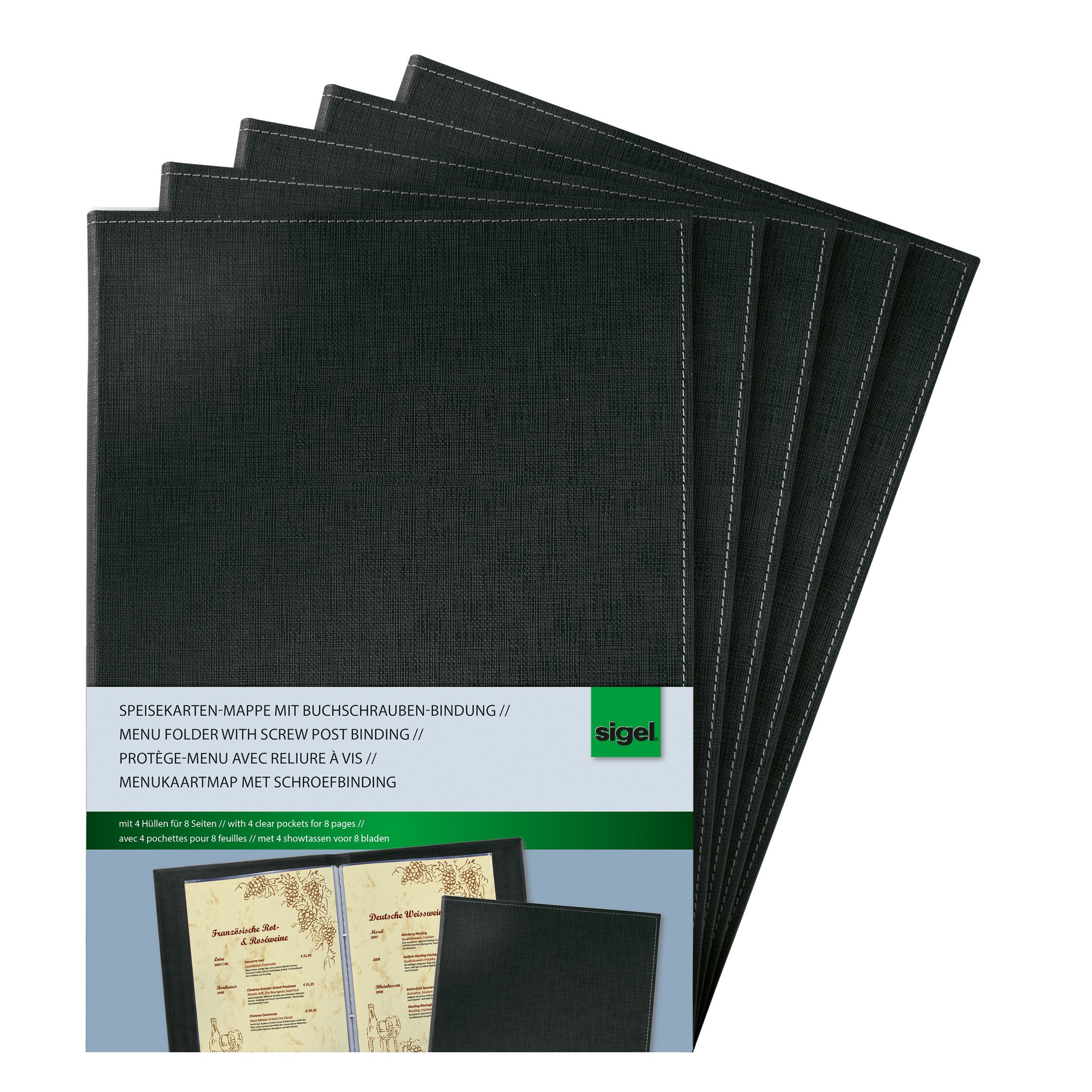 sigel-speisekartenmappen-a4-buchschrauben-schwarz-5er-set image 1