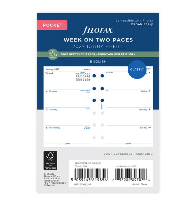 filofax-wochenkalender-pocket-2027-1-woche-2-seiten-englisch-recyclingpapier image 1