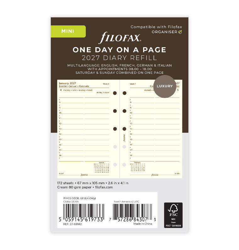 filofax-kalendereinlage-1-tag-1-seite-mini-2027-multilingual-cotton-cream image 1