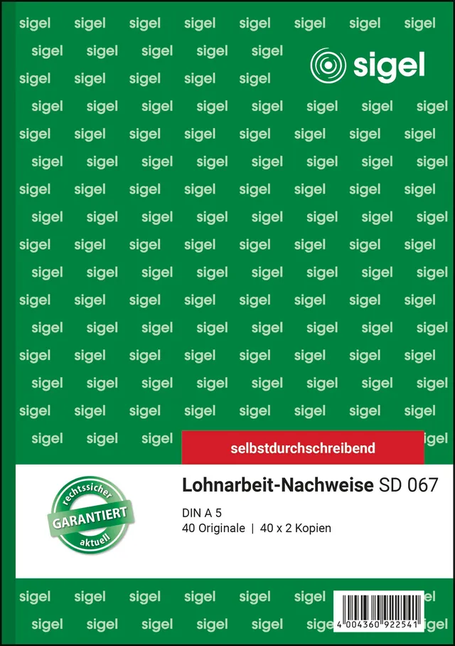 sigel-lohnarbeits-nachweis-a5-3x40-blatt-selbstdurchschreibend image 1