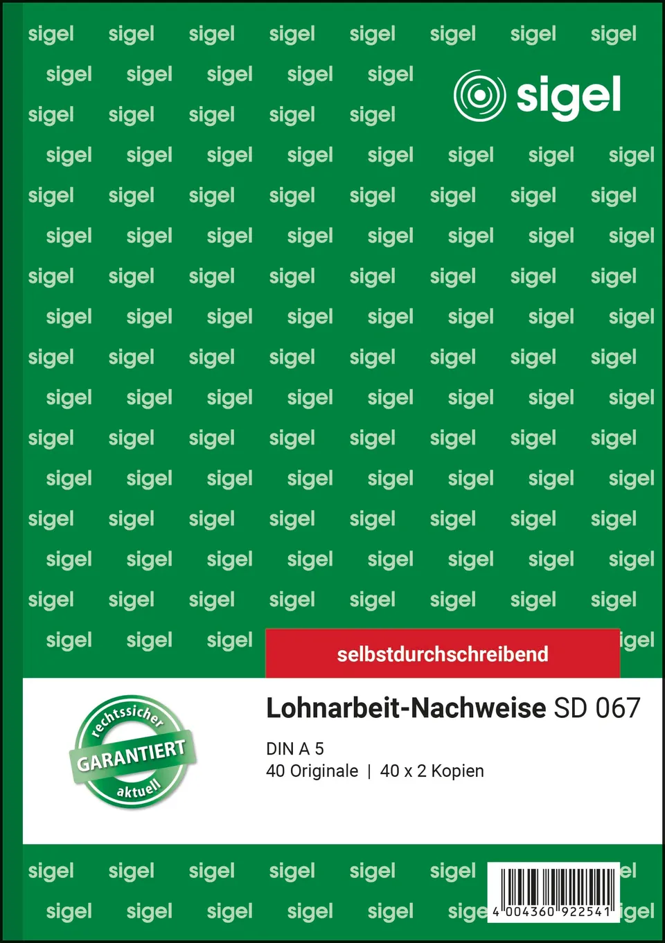 sigel-lohnarbeits-nachweis-a5-3x40-blatt-selbstdurchschreibend image 1
