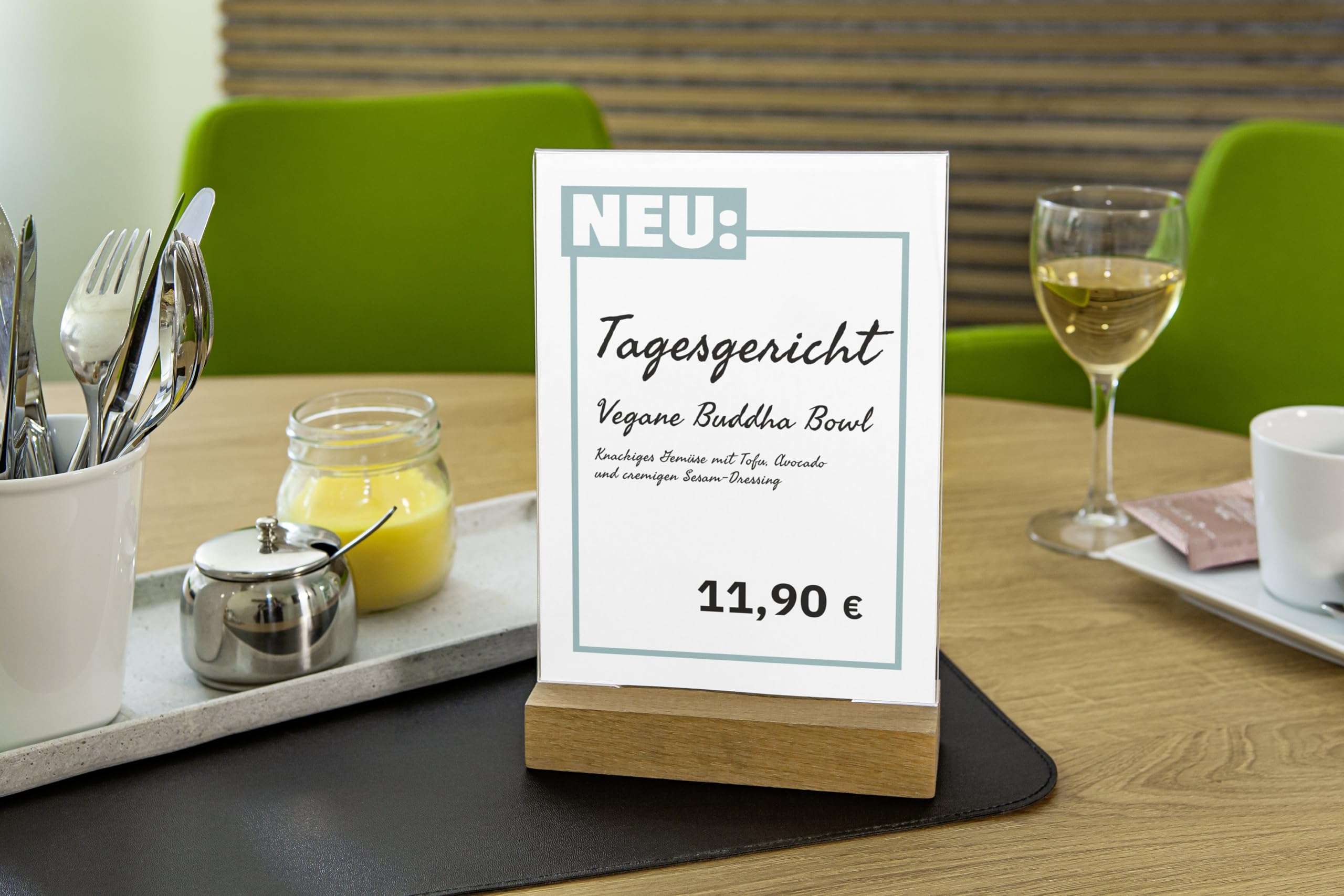 sigel-tischaufsteller-a5-hoch-acryl-mit-eichenholz-sockel-10er-pack image 2