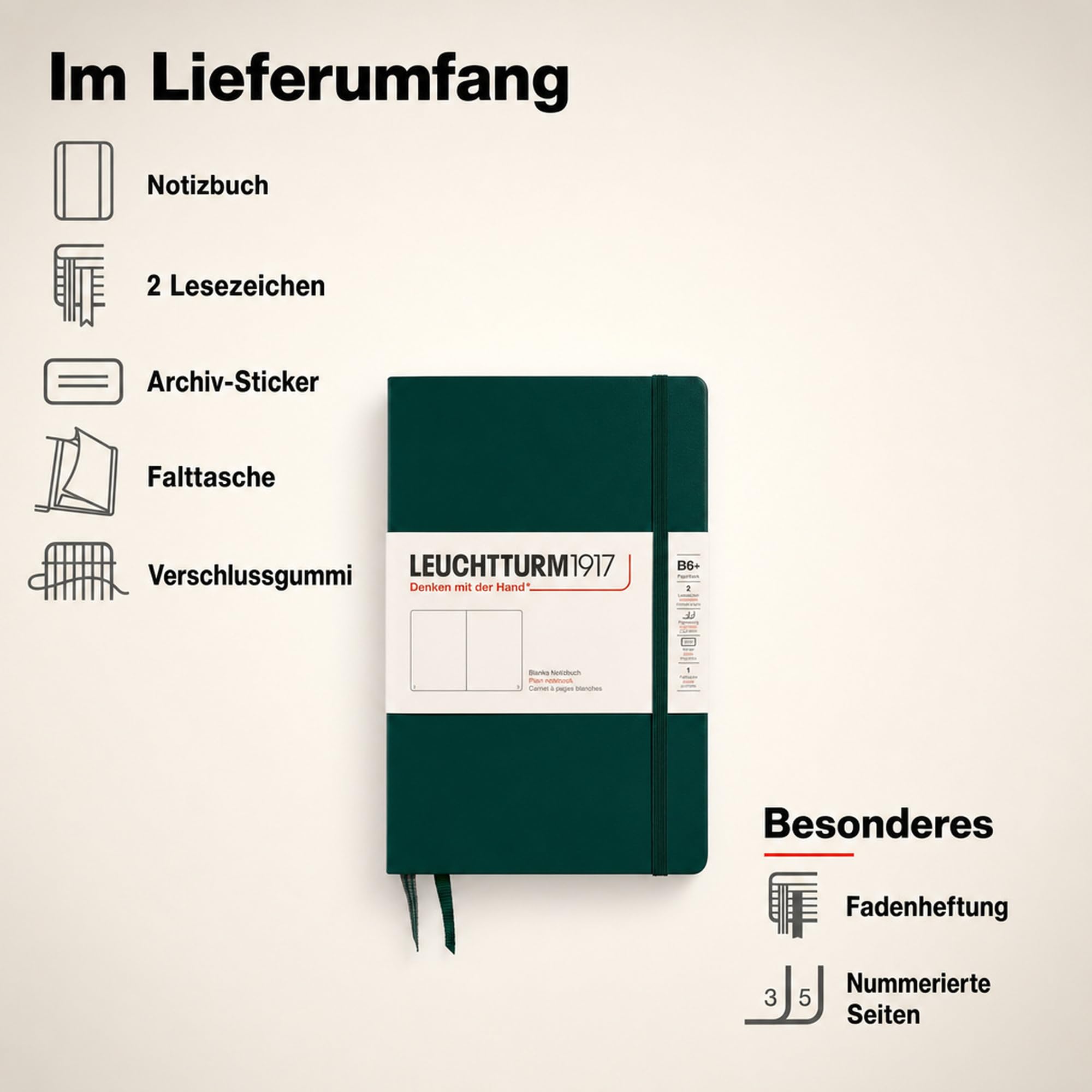 leuchtturm1917-notizbuch-b6-hardcover-forest-green-blanko image 7