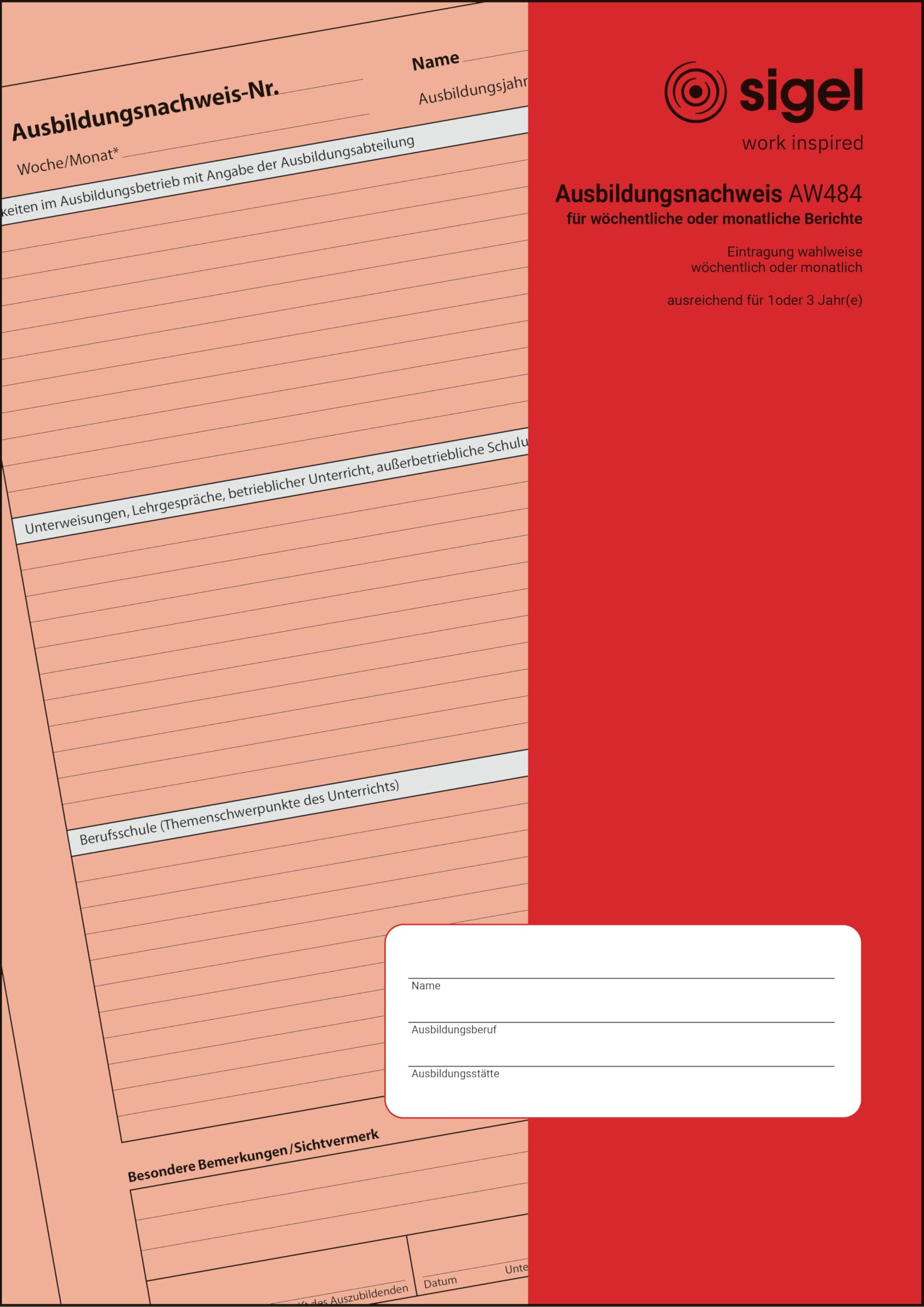 sigel-aw484-ausbildungsnachweisheft-a4-berichtsheft-28-blatt image 1