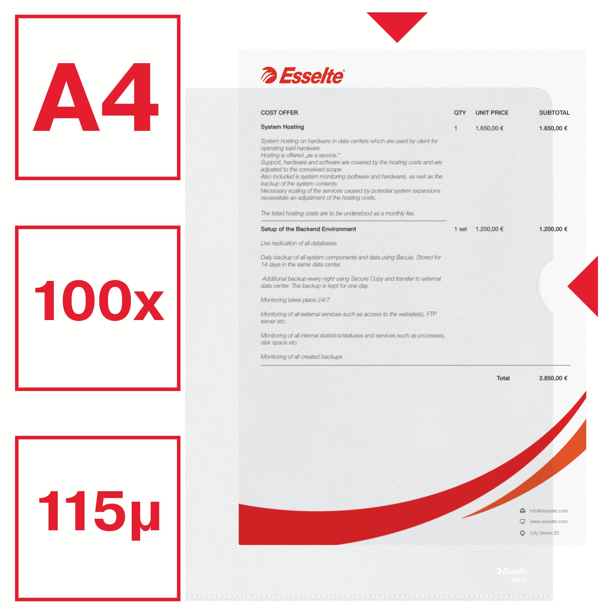 esselte-standard-plus-sichth-llen-set-a4-100-st-ck-farblos-matt-0-115-mm-pp-foli image 2