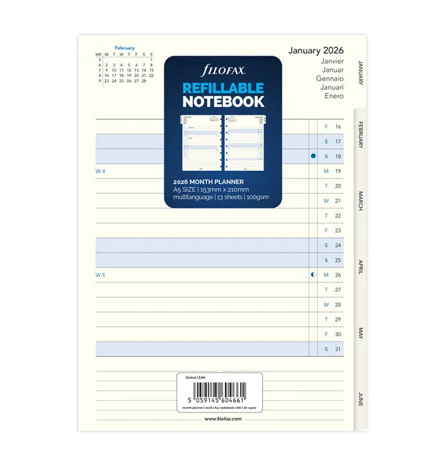 filofax-notebook-monatsplaner-a5-2026-multilinguale-einlage-mit-monatstabs image 1