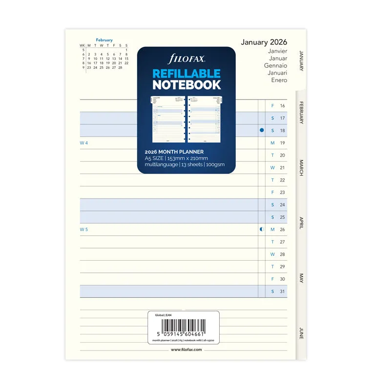 filofax-notebook-monatsplaner-a5-2026-multilinguale-einlage-mit-monatstabs image 1