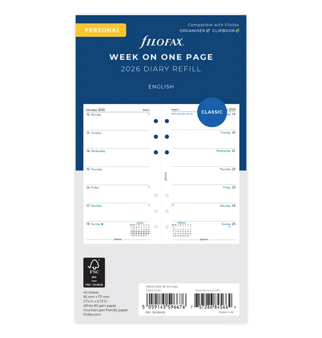 filofax-kalendereinlage-personal-2026-englisch-1-woche-1-seite image 1
