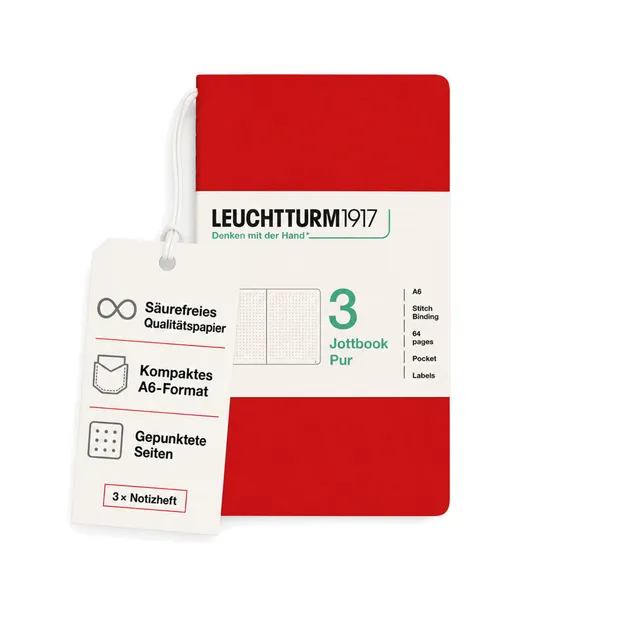 leuchtturm1917-jottbook-pur-a6-punktkariert-cherry-notizheft-3er-set image 1