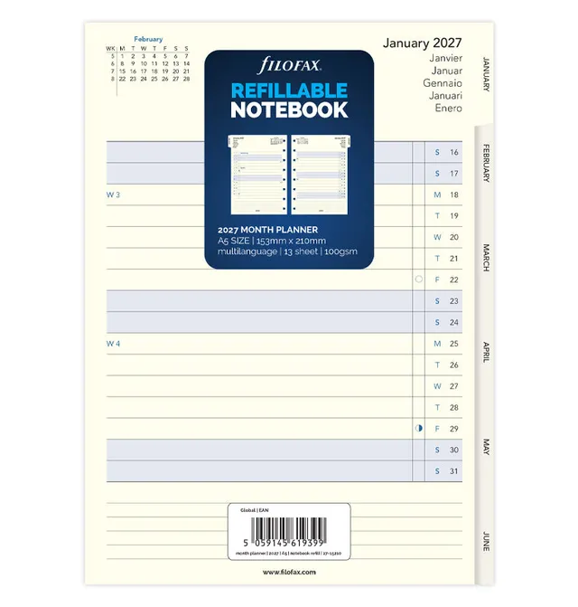 filofax-notebook-monatsplaner-a5-2027-multilingual-mit-tabs image 1
