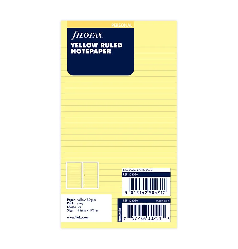 filofax-notizpapier-gelb-liniert-personal-20-blatt image 1