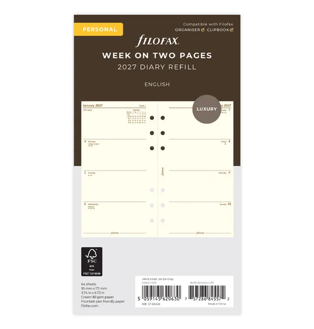 filofax-personal-kalendereinlagen-2027-1-woche-2-seiten-englisch-cotton-cream image 1