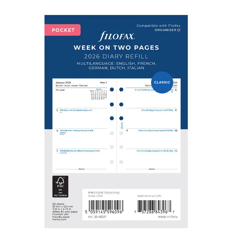 filofax-kalendereinlage-1-woche-2-seiten-pocket-2026-multilingual image 1