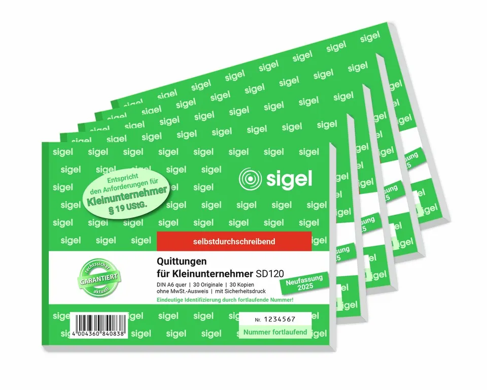 sigel-quittungsblock-kleinunternehmer-a6-quer-2x30-blatt-5-st-ck image 1