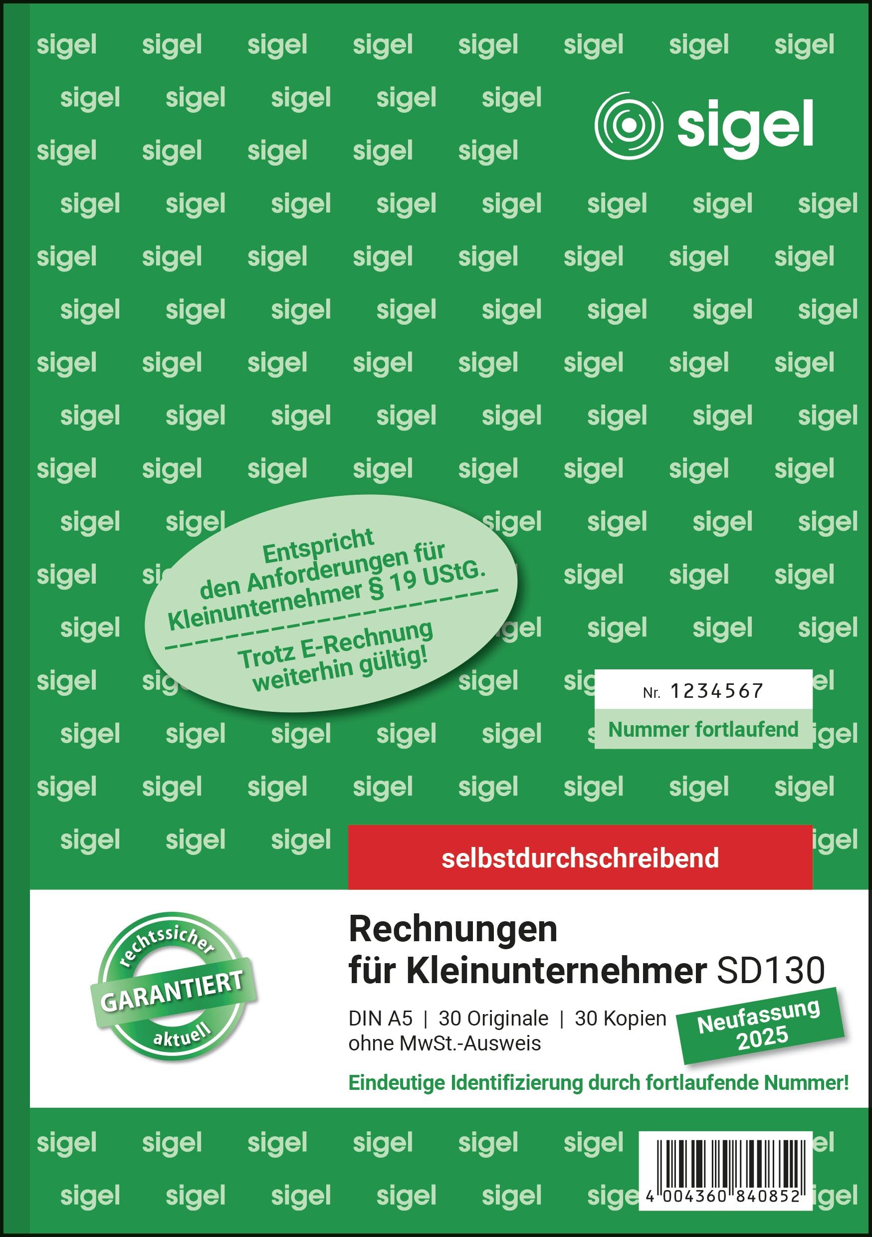 sigel-rechnungsblock-kleinunternehmer-a5-5-st-ck-2x30-blatt-selbstdurchschreiben image 2