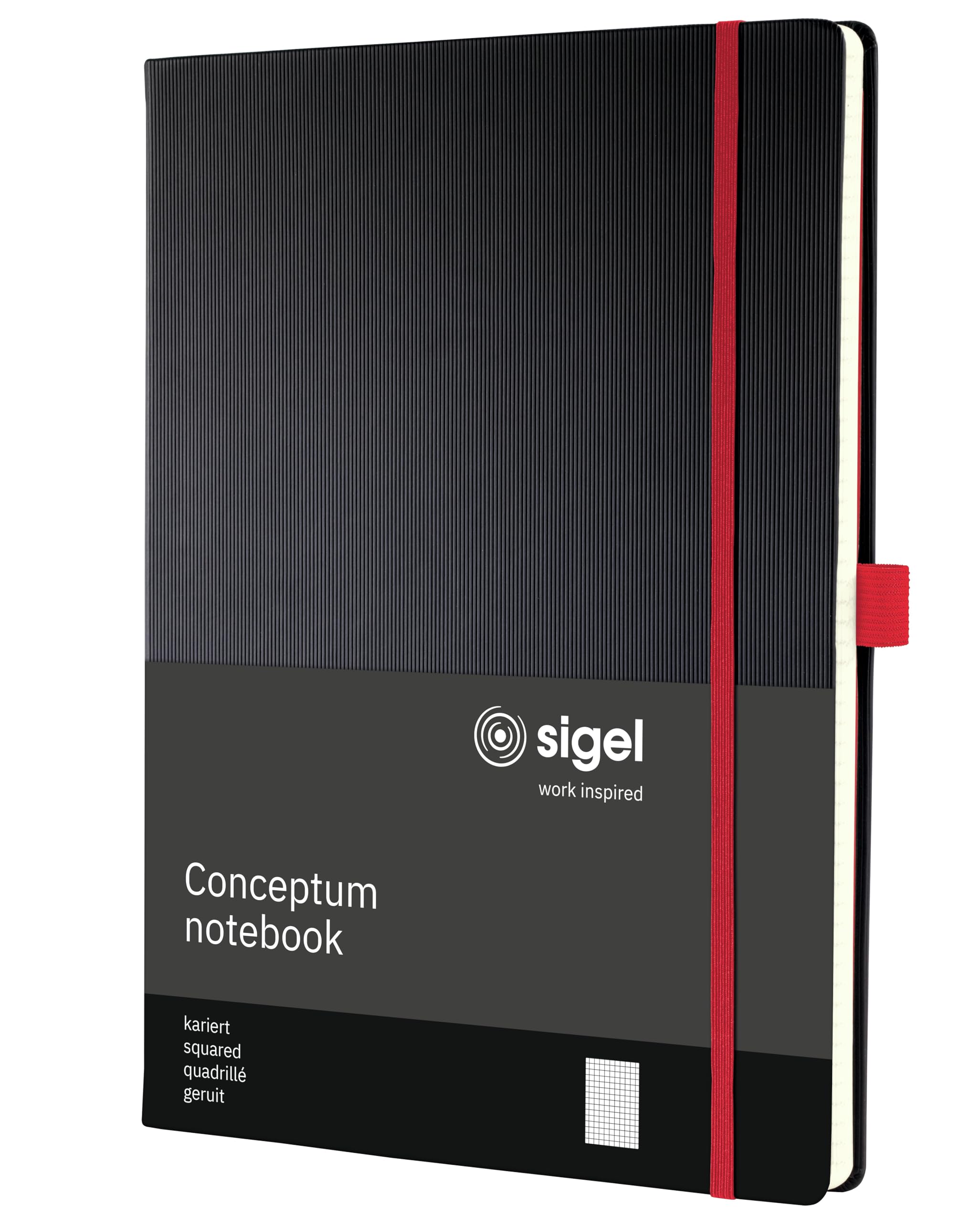 sigel-conceptum-premium-notizbuch-a4-kariert-hardcover-schwarz-rot image 1