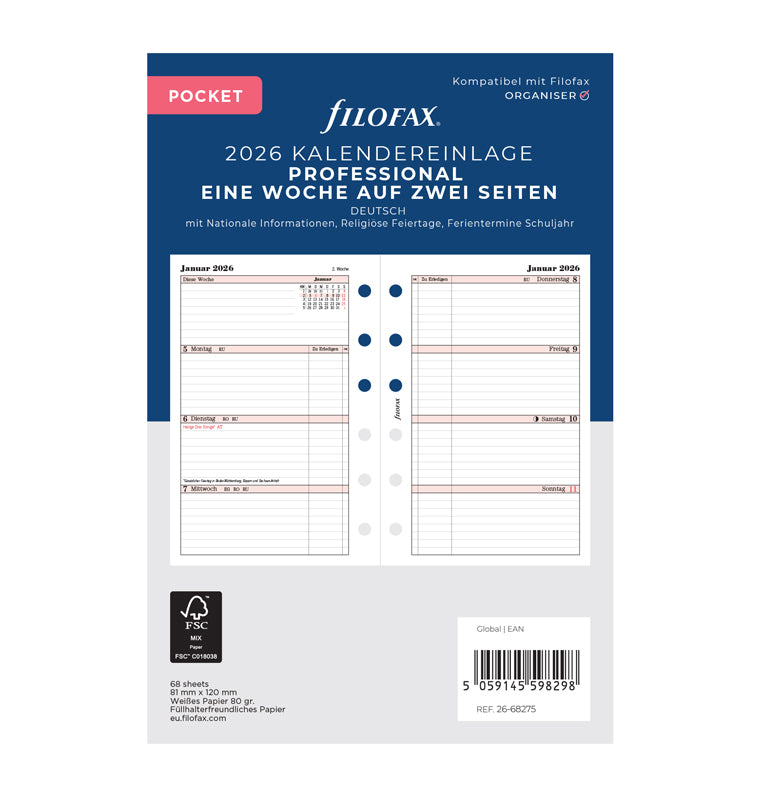 filofax-professional-kalendereinlage-2026-pocket-1-woche-2-seiten-deutsch image 1
