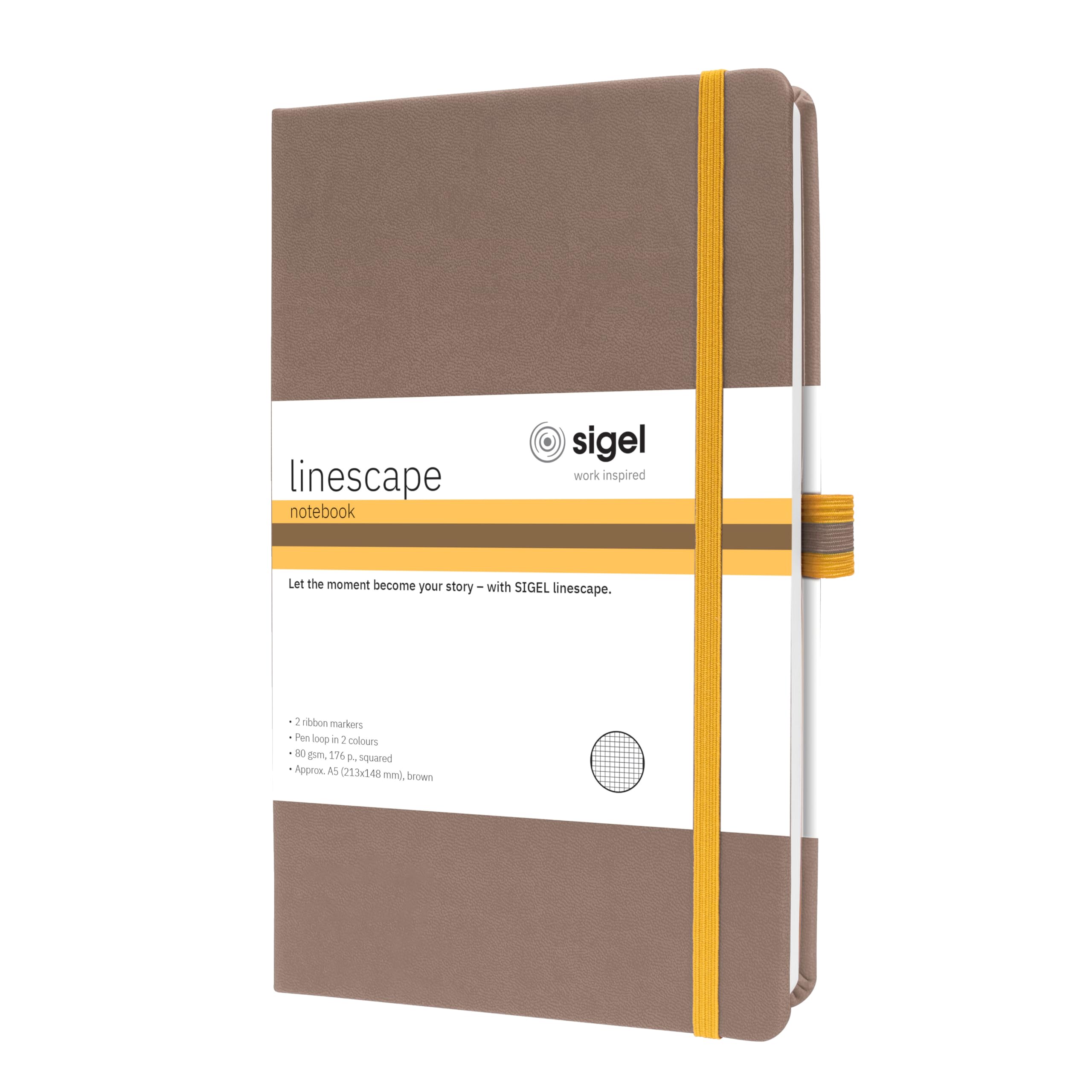 sigel-linescape-notizbuch-a5-kariert-hardcover-braun-gelb image 7