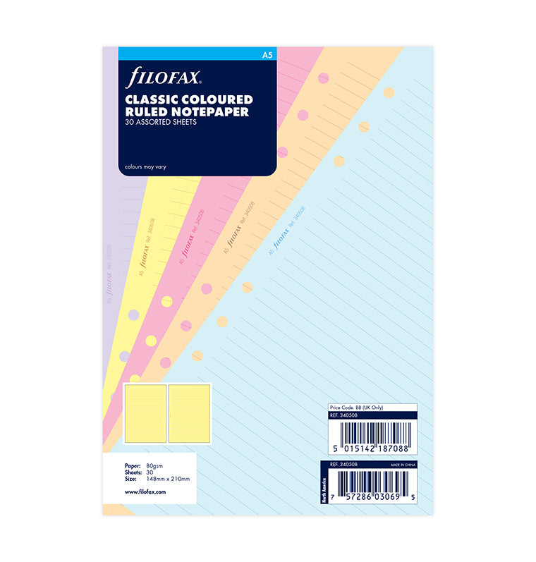filofax-notizpapier-classic-sortiert-liniert-a5-30-blatt-pastell image 1