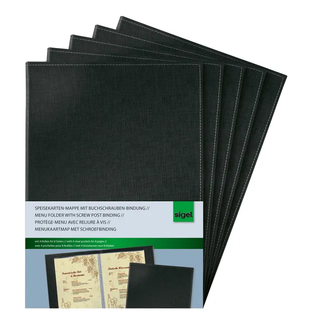 sigel-speisekartenmappen-a4-buchschrauben-schwarz-5er-set image 1
