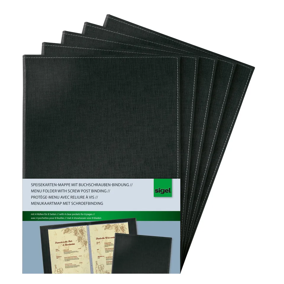 sigel-speisekartenmappen-a4-buchschrauben-schwarz-5er-set image 1