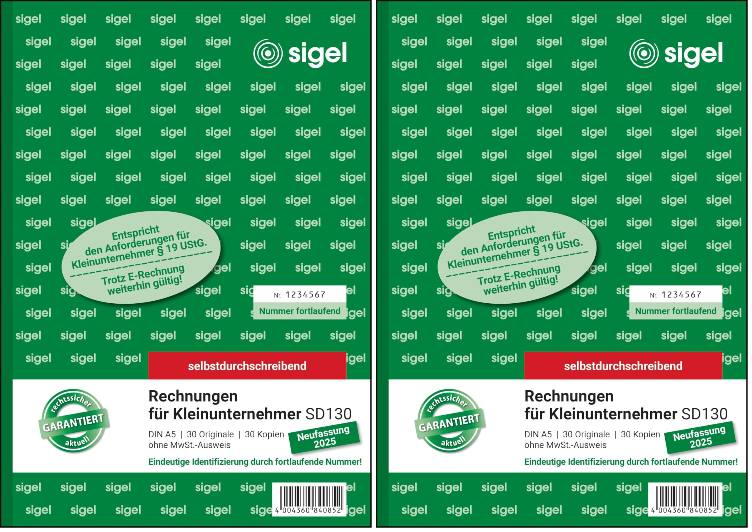 sigel-rechnungsblock-kleinunternehmer-a5-5-st-ck-2x30-blatt-selbstdurchschreiben image 3