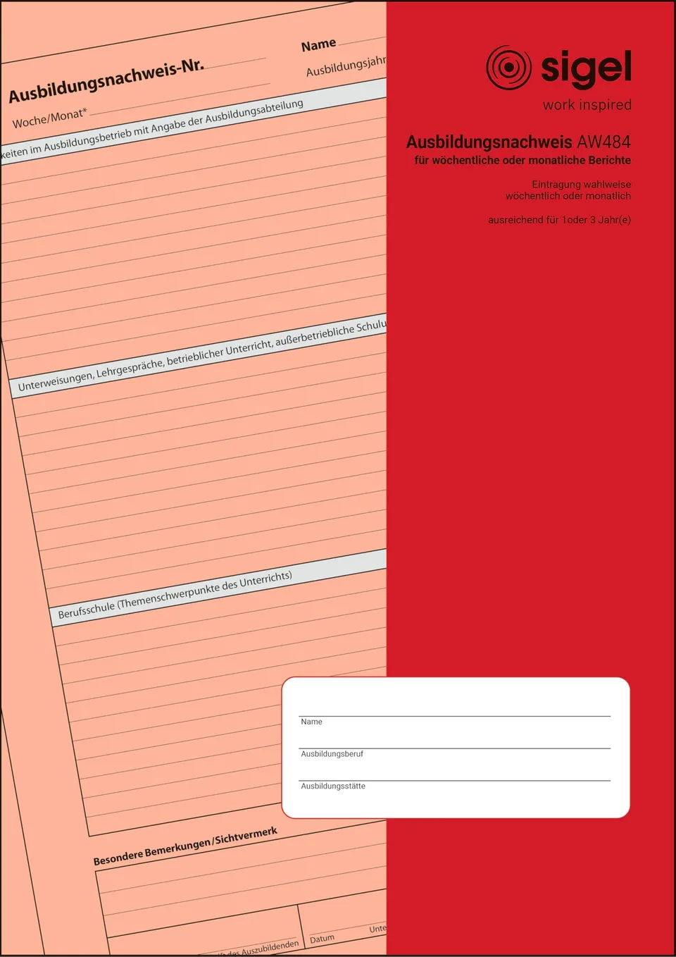 sigel-aw484-ausbildungsnachweisheft-a4-berichtsheft-28-blatt image 1