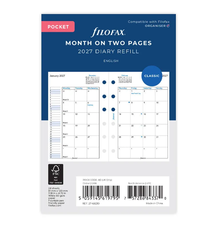 filofax-2027-monatskalender-1-monat-2-seiten-englisch-pocket-organiser-einlage image 1